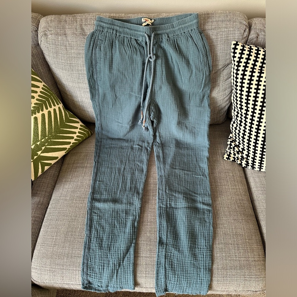 Faherty organic cotton pants, teal blue, XS
